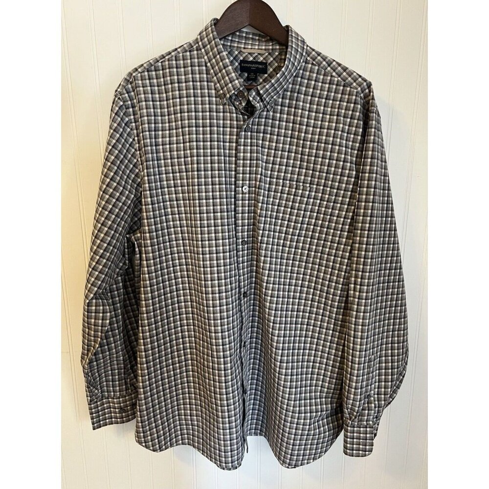 Banana Republic Men’s Brown Plaid Buttoned Shirt Size XXL 100% Cotton